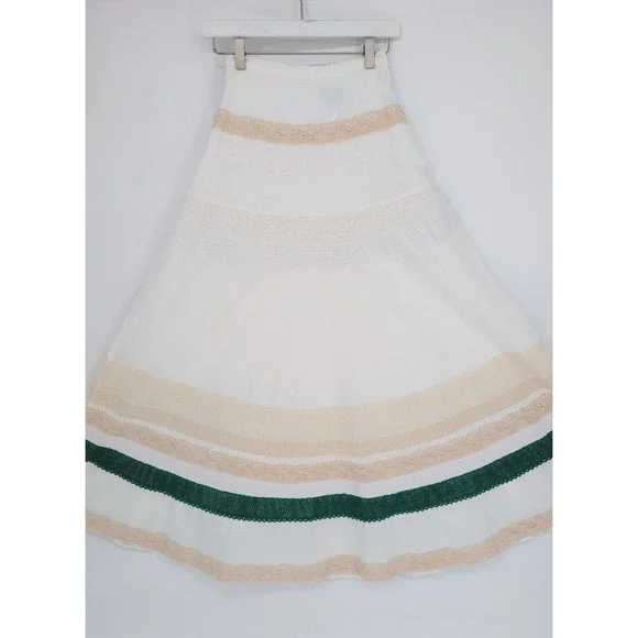 POSE Lace Eyelet Trimmed Maxi Skirt Womens 4 White Green Cotton Boho Cottagecore - Picture 5 of 12